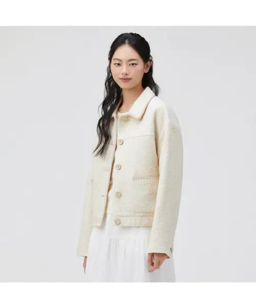 [THURSDAY ISLAND] Clam Embroidery Tweed Jumper_T262MJP132W / 조개자수 트위드 점퍼_T262MJP132W