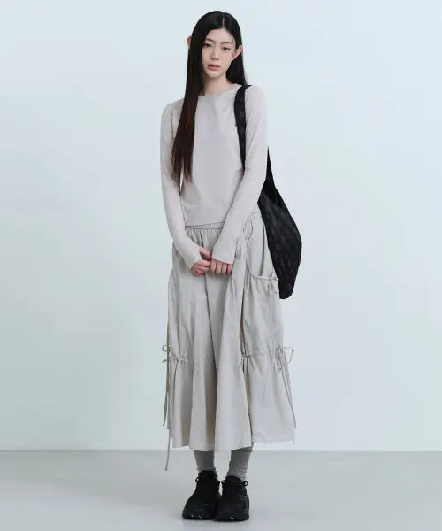 [MUSINSA STANDARD WOMAN] Women's Nylon Ruching Long Skirt [Ash Grey] / 우먼즈 나일론 루치드 롱 스커트 [애쉬 그레이]