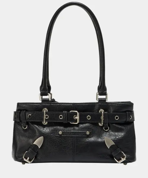 [ETRE AU SOMMET] Belt Eyelet Strap Cross Mini Bag (Black)