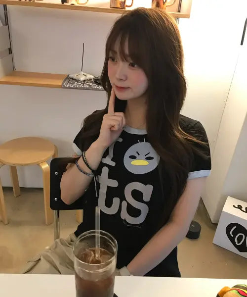 [TANSANMAGNESIUM] Annyo Jadu X Tansa COCO Ringer T-Shirt (Black) / 안녕자두야X탄산 꼬꼬 링거 티셔츠 (블랙)