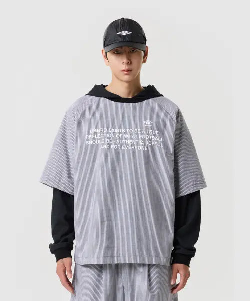 [UMBRO] Stripe Hybrid Hood Pullover Black UR321CWT81 / 스트라이프 하이브리드 후드 풀오버 블랙 UR321CWT81