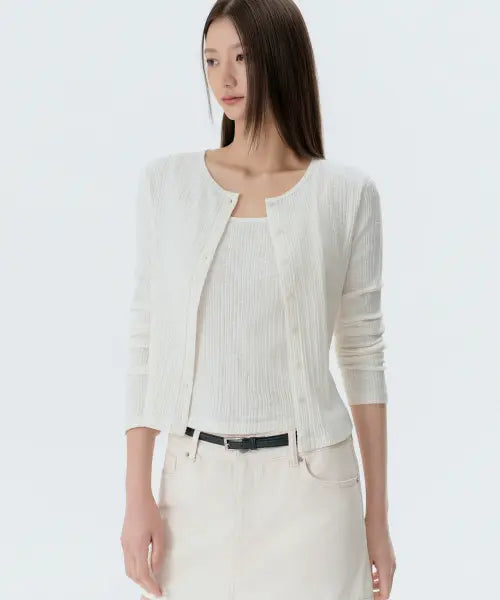 [MUSINSA STANDARD WOMAN] Women's Slub Ribbed Top Cardigan Set [Ivory] / 우먼즈 슬럽 리브드 탑 가디건 세트 [아이보리]