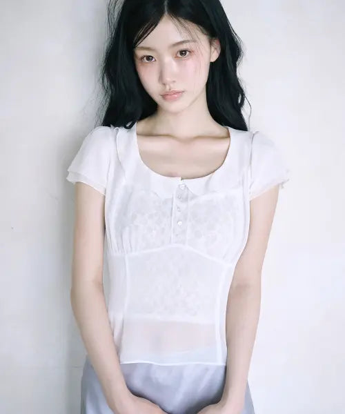 [REISE MIYA] HANA SHEER BLOUSE [WHITE] / 하나 시어 블라우스 [WHITE]