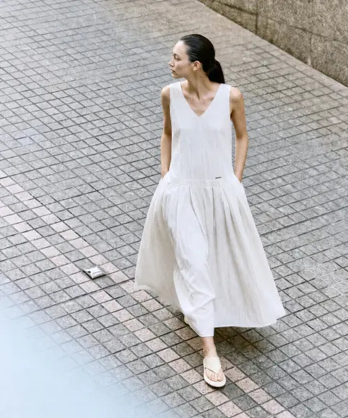 [ARTID] Low Waist Pleats Dress_WHITE / 로우 웨이스트 플리츠 원피스_WHITE