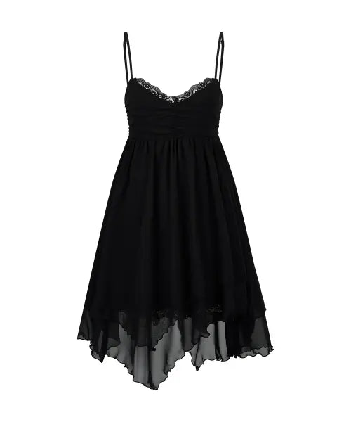 [ILLIO] Black Asymmetric Chiffon Dress / [빛오 x 일리오] Black Asymmetric Chiffon Dress