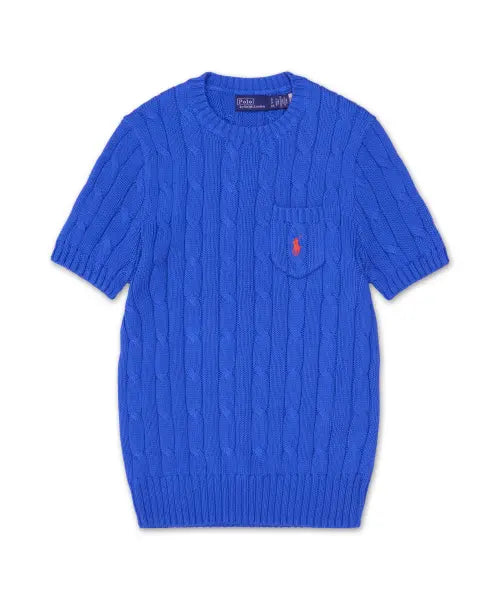 [POLO RALPH LAUREN] SWEATER-PULLOVER 60/2X12 PIMA COTTON-BLUE / 케이블 니트 코튼 숏 슬리브 스웨터-블루