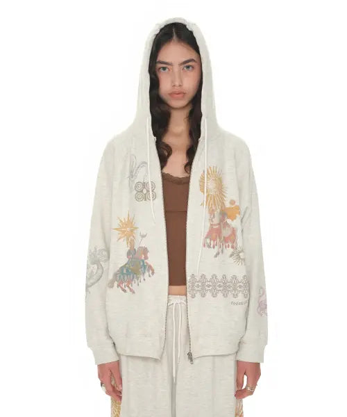 [TOOMUCHTAX] Tarot Waffle Zip-up Hoodie Ivory / 타로 와플 집업 후디 아이보리