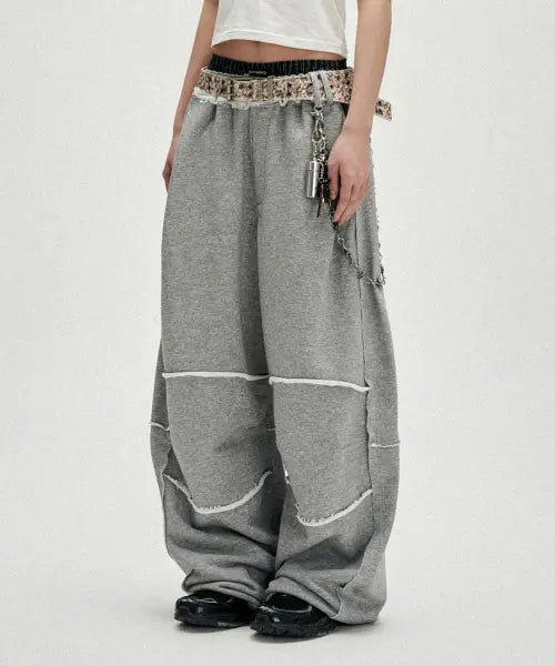 [NOT4NERD] Raw Edge Curved Biker Sweat Pants - Grey