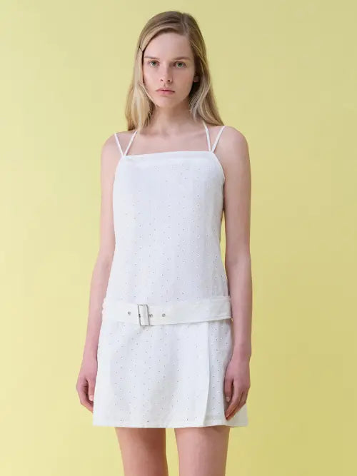 [RAIVE] Embroidery Belted Dress in White VW6MO561-01