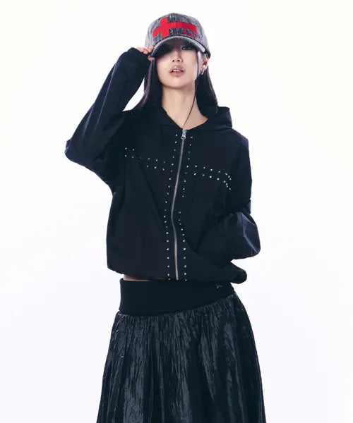 [SETUP-EXE] Studded Hood Windbreaker / Black / STUDDED HOOD WINDBREAK / BLACK