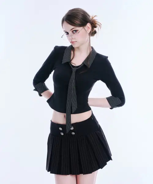 [ARCMETHOD] Layered Tie Shirt (Black) / 레이어드 타이 셔츠 (블랙)
