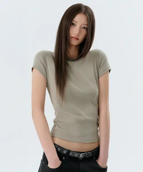 [MUSINSA STANDARD WOMAN] WOMENS SLIM CREW NECK T SHIRT [KHAKI BEIGE] / 우먼즈 슬림 크루 넥 티셔츠 [카키 베이지]