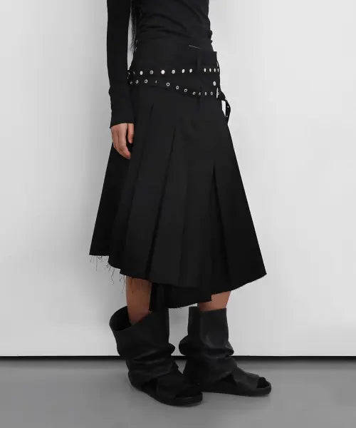 [SANDRIC] Eyelet Layered Midi Skirt_Black