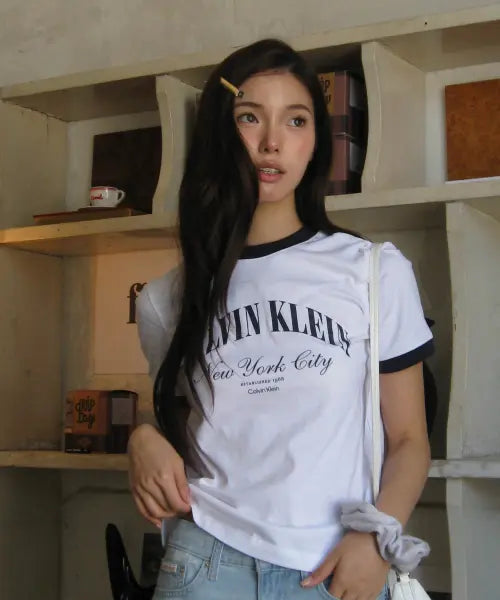 [CALVIN KLEIN JEANS] Women's Ringer Short Sleeve T-Shirt 47F891G / 여성 링거 반팔 티셔츠 47F891G YAF