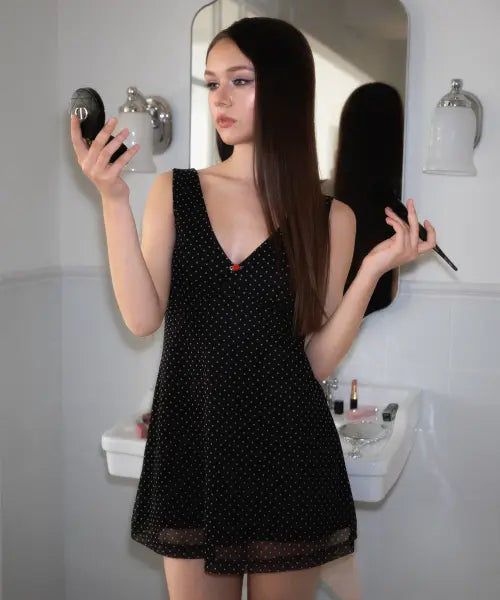 [ROSEFRANTZ] Rose Dot Chiffon Mini Dress [Black]
