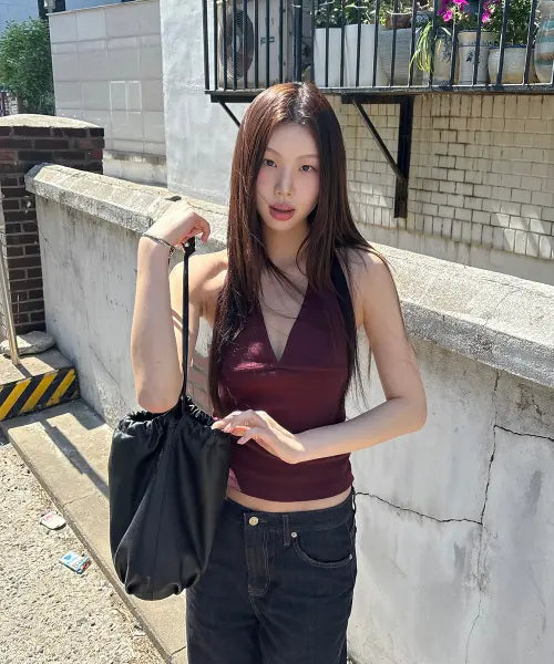 [108POUND] Contour Rib Halter Top_Grape