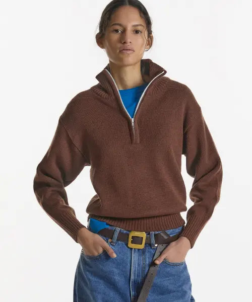 [NOHANT] 90s QUARTER-ZIP KNIT BROWN
