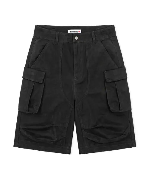 [MIMTHEWARDROBE] Double Knee Parachute Bermuda Shorts_Black / 더블 니 파라슈트 버뮤다 팬츠_블랙