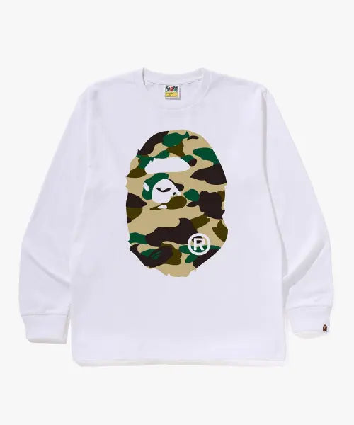 [BAPE] A Bathing Ape First Camo Big Ape Head Long Sleeve T-Shirt (M) White/Yellow / 퍼스트 카모 빅 에이프 헤드 롱슬리브 티셔츠(M) WHITE/YELLOW