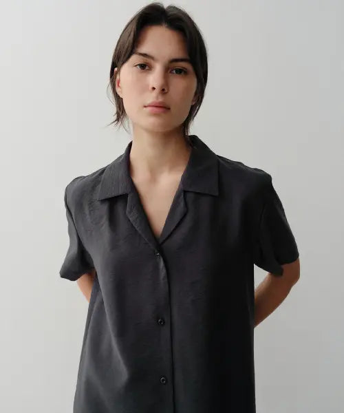 [EAAH] OPEN COLLAR SILK BLEND SHIRT (NAVY)