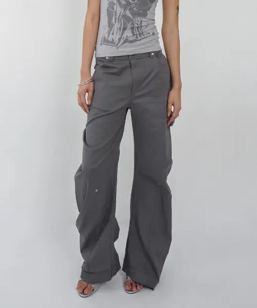 [NACHE] RAWCUT CURVED PANTS (UNISEX) CHARCOAL
