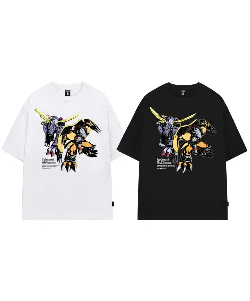 [ODDSTUDIO] Digimon Adventure WarGreymon & MetalGarurumon Overfit T-Shirt - 2 Colors / [디지몬 어드벤처] WarGreymon\u0026MetalGarurumon Overfit T-shirt - 2COLOR