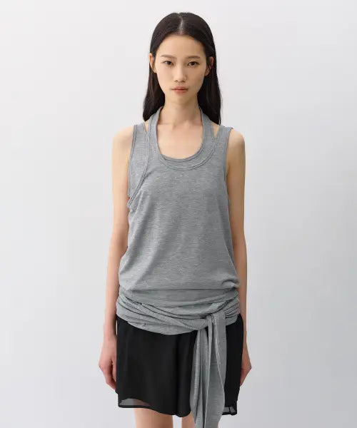 [INSILENCE WOMEN] Layered Strap Sleeveless GREY / 레이어드 스트랩 슬리브리스 GREY
