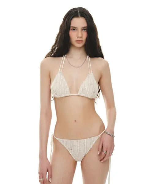 [TOOMUCHTAX] Floral Bead Bikini Cream / 플로럴 비즈 비키니 크림