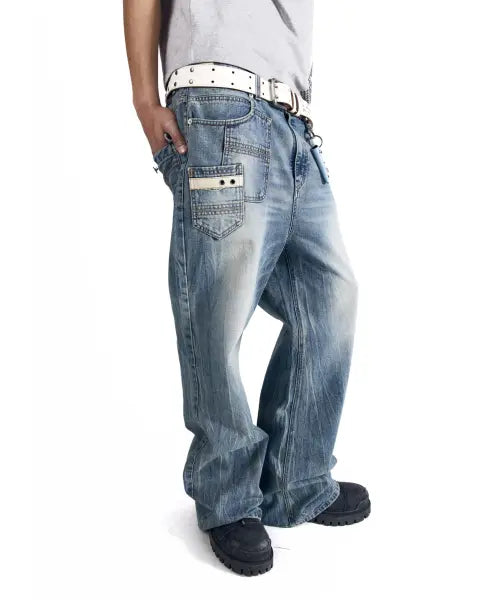 [AAKAM] Double Pocket Taped Denim Pants (Sky Blue)