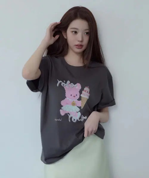 [ROLAROLA] RORABBIT FRIENDS T-SHIRT CHARCOAL