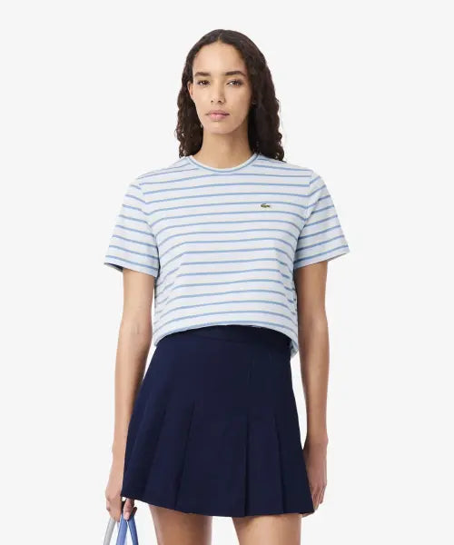 [LACOSTE] Women's Multi Stripe Short Sleeve T-Shirt TF7574-56G / 여성 멀티 스트라이프 반팔 티셔츠 TF7574-56G 4BI
