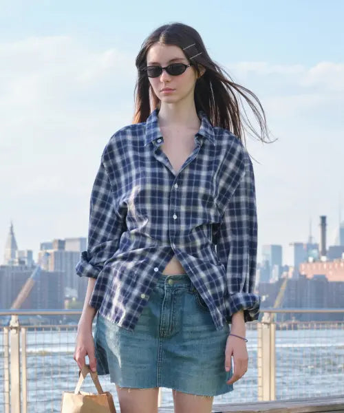 [LOW CLASSIC] REGULAR-FIT Lc SHEER CHECKED SHIRT_NAVY [LC262SH03NV]