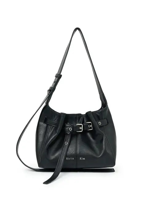 [MATIN KIM] BELTED VOLUNN SMALL BUCKET BAG IN BLACK