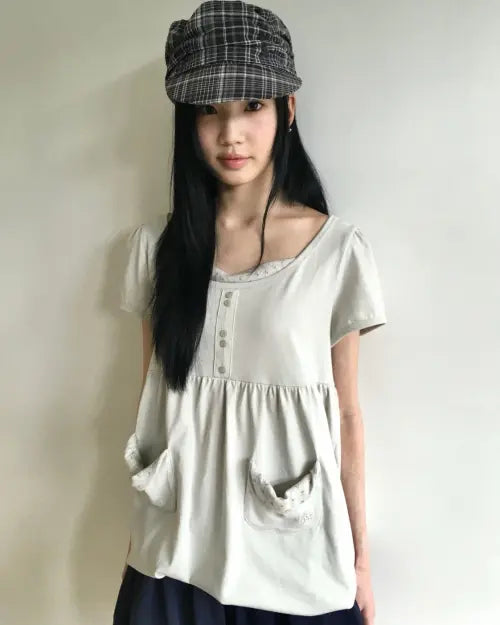 [BAUF] Shirring Flare T-shirt [Mint] / 셔링 플레어 티셔츠 [민트]