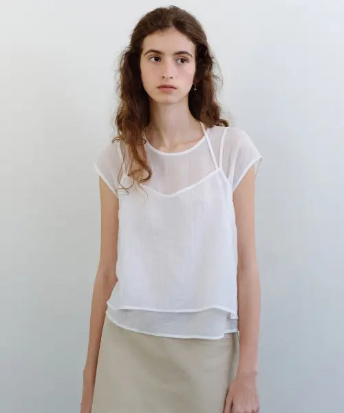 [URAGO] Wrinkle layered blouse set