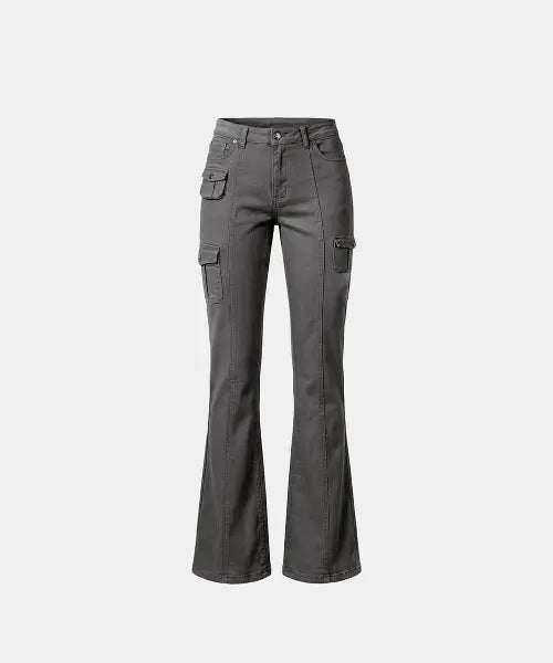 [BADBLOOD] 109 Low-Rise Cargo Bootcut Pants - Charcoal