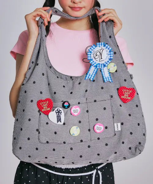 [YOUHEE] CHECK DOT COTTON BIG BAG_BLACK