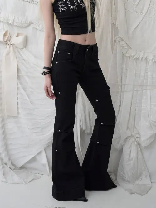[EUCT] Pintuck rivet flare pants / 핀턱 리벳 플레어 팬츠