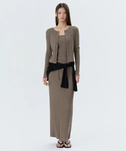 [MUSINSA STANDARD WOMAN] Women's Slub Ribbed Maxi Skirt [Taupe] / 우먼즈 슬럽 리브드 맥시 스커트 [토프]