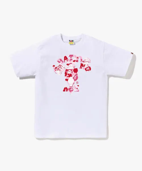 [BAPE] ABC Camo College Milo T-shirt (M) WHITE/PINK / ABC 카모 콜리지 마일로 티셔츠(M) WHITE/PINK