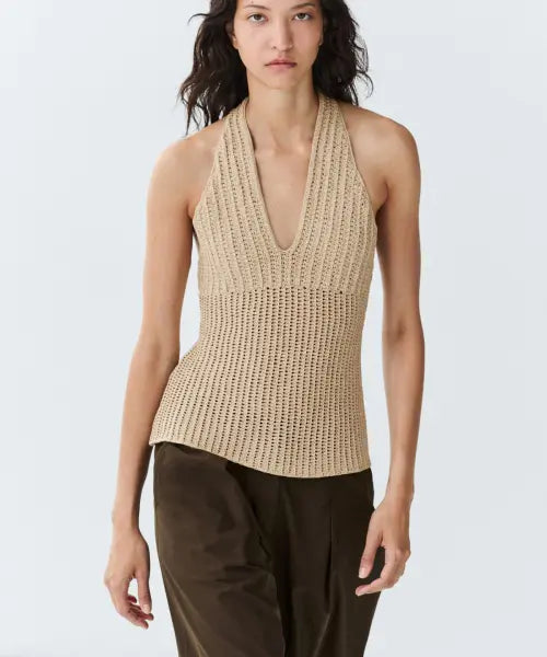[MASSIMO DUTTI] Cotton Crochet Knit Top / 코튼 크로쳇 니트 탑
