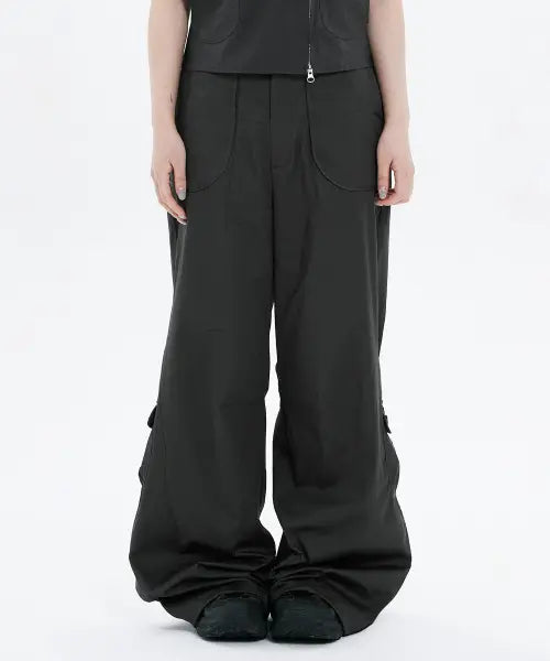 [HANAHI] Side shirring pocket wide pants GREY