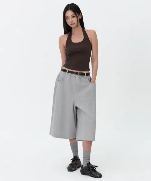 [MUSINSA STANDARD WOMAN] Women's Double Knit Denim Detail Bermuda Sweatpants [Medium Gray] / 우먼즈 더블 니트 데님 디테일 버뮤다 스웨트 팬츠 [미디엄 그레이]