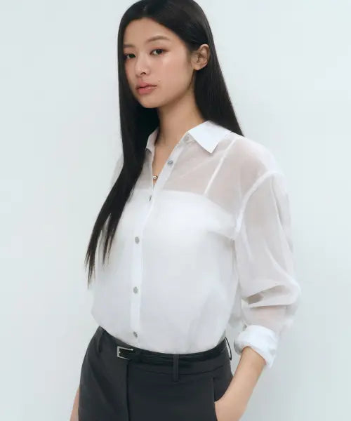 [MUSINSA STANDARD WOMAN] Women's Relaxed Sheer Shirt [White] / 우먼즈 릴렉스드 시어 셔츠 [화이트]