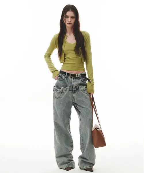 [PROJECT WAVE] Double layer belt High waist denim