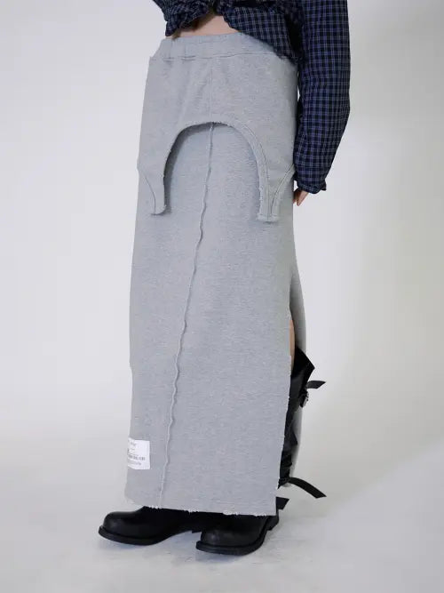 [WHOLE PAPER] Layered Sweat Maxi Skirt (Gray) / 레이어드 스웻 맥시 스커트 (그레이)
