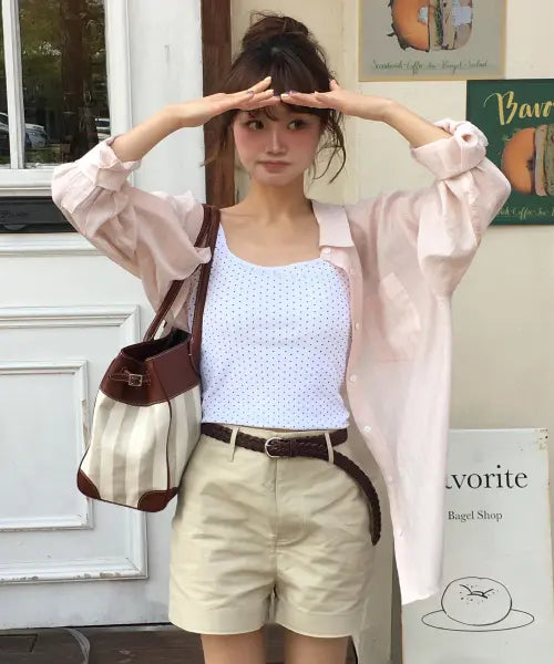 [MONGDOL] Tencel sheer loose-fit shirt light pink MDSH019LPINK / 텐셀 시스루 루즈핏 셔츠 라이트핑크 MDSH019LPINK