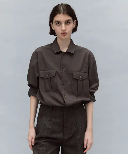 [AUBOUR] Wrinkled Signature Shirt (Brown) / wrinkled signature shirts (brown)