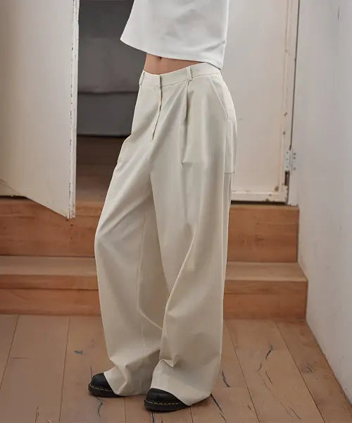 [LONDONDADA] One-Tuck Over Wide Pants, CREAM