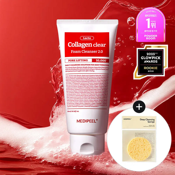 [MEDI-PEEL] Medi-Peel Red Lacto Collagen Clear Foam 2.0 Large Capacity 300ml Set (+ Sea Sponge) / [모공쏙폼] 메디필 레드 락토 콜라겐 클리어 폼 2.0 대용량 300ml 기획 (+해면)